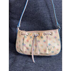 VTG Dooney & Bourke Rainbow Monogram Canvas Drawstring Shoulder Bag Y2K Heart